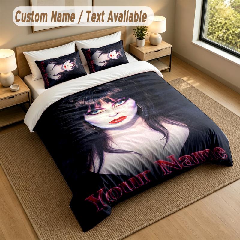 3Pcs Bedding Set Custom Name Text, 1 Sheet 2 Pillowcases Home Bed DecorElvira Mistress of the Dark
