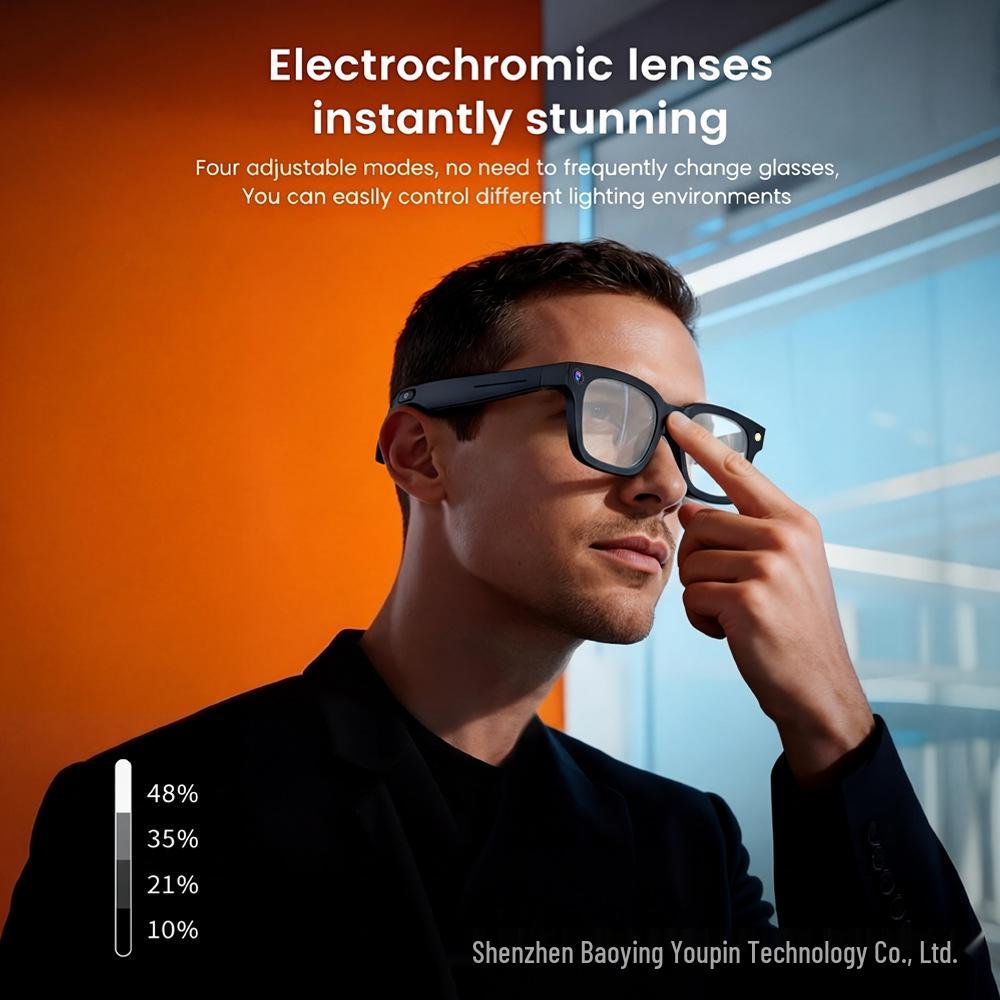 E03C Smart Glasses: Camera, Image Stabilization, HD Shooting, Real-Time Translation, Electrochromic, AI Features