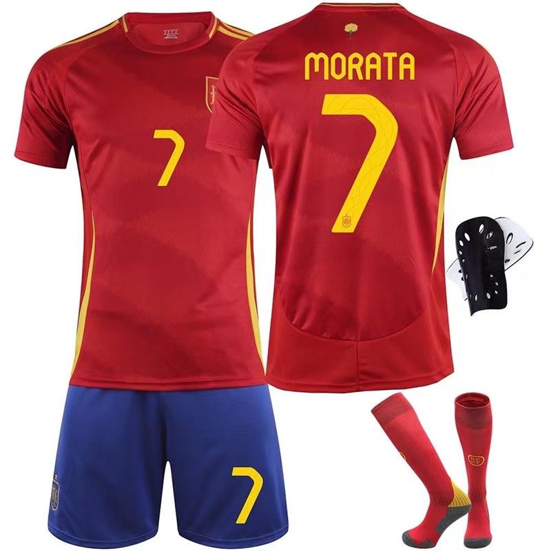 2024 European Home Jersey: Yamal #19 & Rodri #16 Short Sleeve Football Kit for Children and Adults