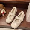 Модные зимние новые туфли на плоской подошве, женские модные туфли с круглым носком и неглубоким носком из замши с бабочкой и мягкой подошвой, нескользящие шерстяные туфли