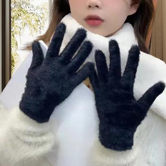 1 пара женских зимних перчаток для верховой езды, однотонные перчатки из толстого бархата, полнопалые, ветрозащитные, теплые перчатки, подарок EMA