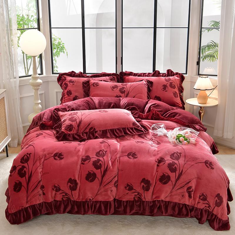 Meiyun Ge 8.5jin Milk Velvet Golden Mink Velvet Falai Velvet Coral Velvet Printed Four Piece Set
