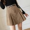 2024 Autumn/Winter Women's Korean High-Waisted Corduroy A-Line Skirt: Midi Length, Pleated, Slimming Bodycon Style
