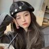Niche Black Beret Female Autumn And Winter British Style Metal Star Painter Hat Versatile Face Small Cloud Octagonal Hat