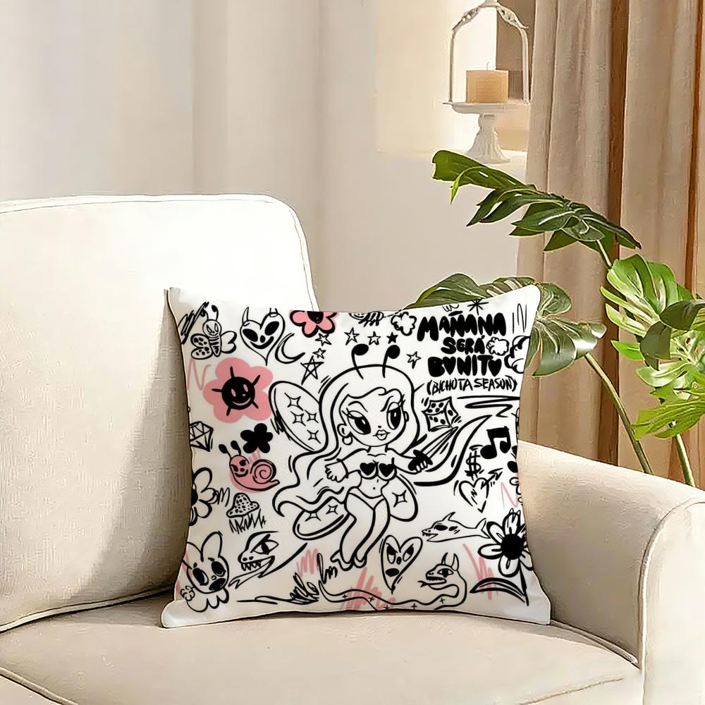 Manana Sera Bonito Cosmetic Case KKarol G Cushion Cover Reversible Plush Pillow Cover Soft Fluffy Home Decor for Sofa Bedroom