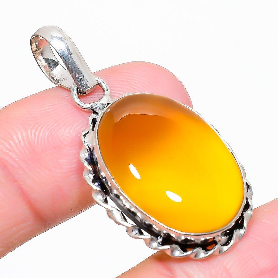 Yellow Onyx Gemstone 925 Sterling Silver Jewelry Pendant 1.65" D6l40