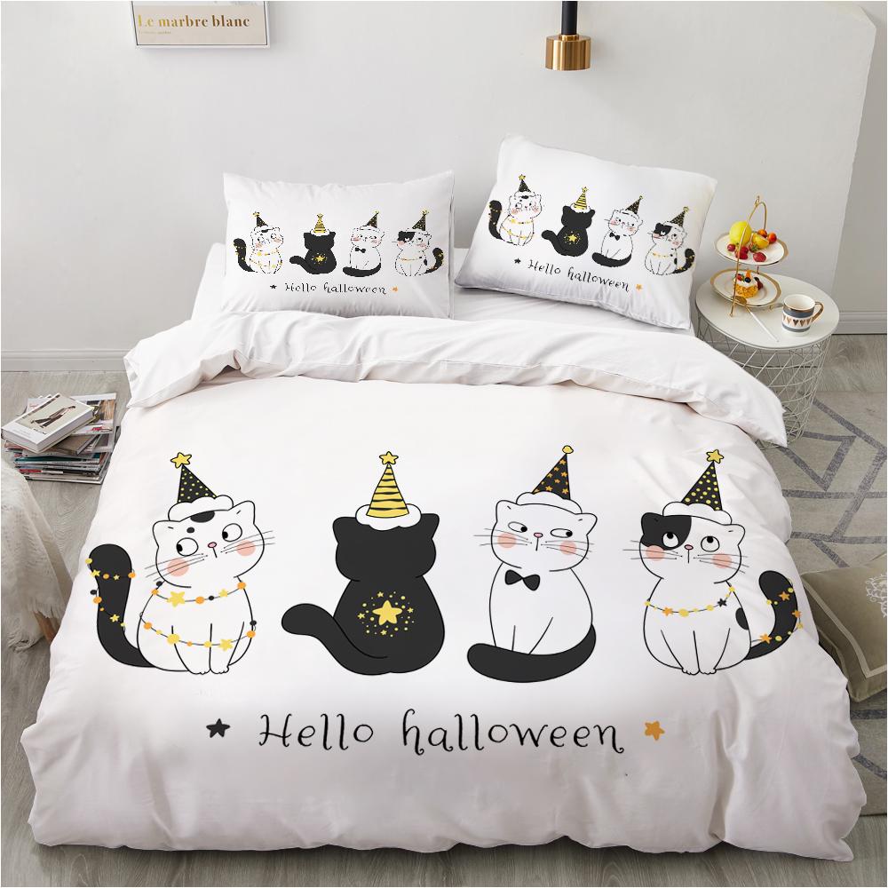 Постельное белье Животное Китти Король Королева Пододеяльник Милый Домашний Питомец Кошка Комплект Постельного Белья Мультяшный Пододеяльник 2/3шт Красочный Полиэстер Пододеяльник