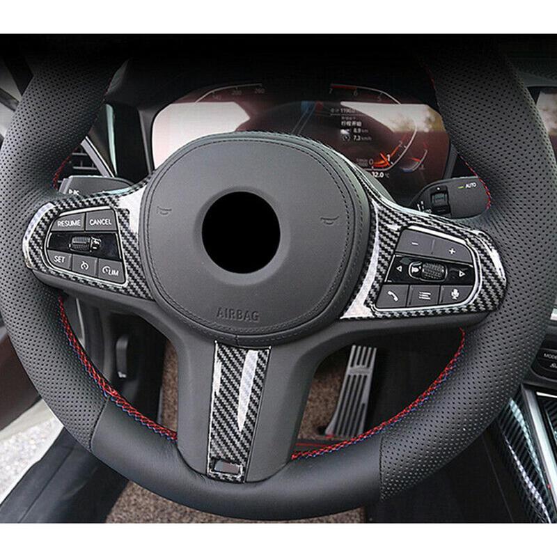 Carbon Fiber Style Interior Steering Wheel Cover Trim Frame Fit For BMW 3 Series G20 2019 2020 2021 2022