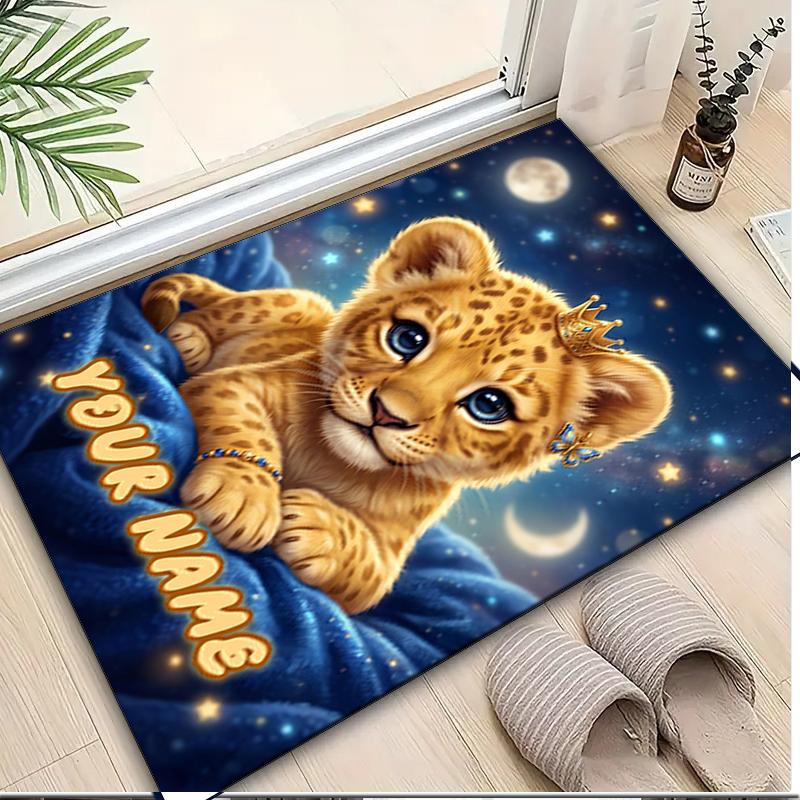 1PC Custom Name "Royal Leopard Cub Dreams" Theme Floor Mat Ideal for Living Room, Game Rooms, Office, Bedroom,Floor Mat Playful Design