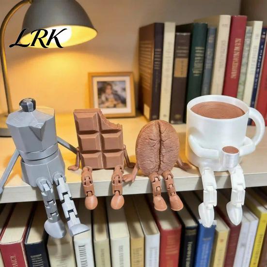 Прочная 3D-печатная арт-фигурка кофейной чашки с подвижными суставами, Настольная статуэтка с подвижными суставами, Милый элегантный декор для дома, Статуэтка-аксессуар в виде кофейного зерна, Креативный офисный декор,