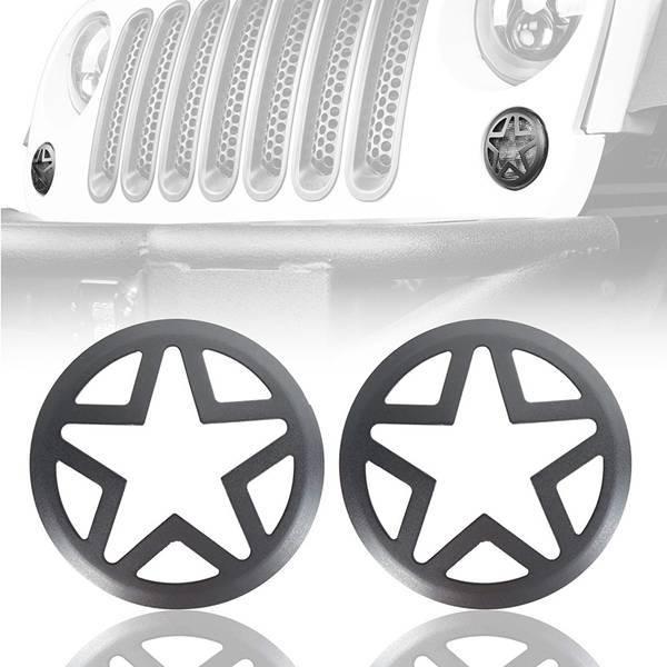 Black Aluminum Alloy Front Turn Signal Covers for Wrangler - Pentagram Style, Set of 2.