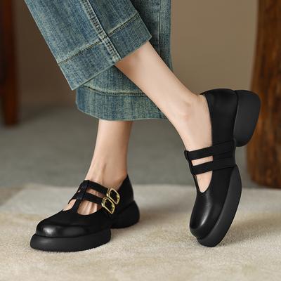 Весенние женские лоферы из спилка, женские туфли с круглым носком на массивном каблуке, женские туфли-лодочки на среднем каблуке, женская обувь