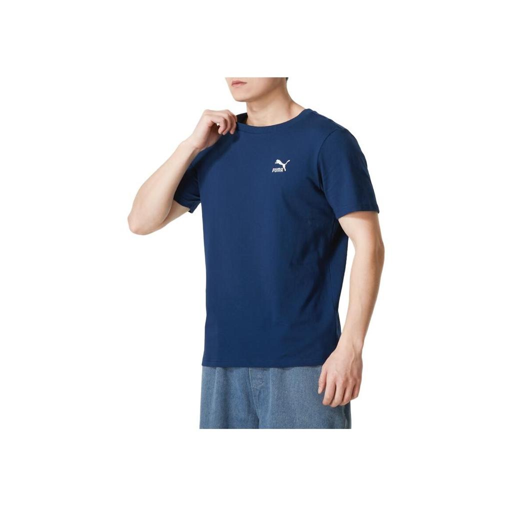 Puma Printed Brand Logo Letter Outdoor Casual Fitness Loose Breathable Round Neck Short Sleeve T-Shirt SS24 Men Tops Blue 630353-15