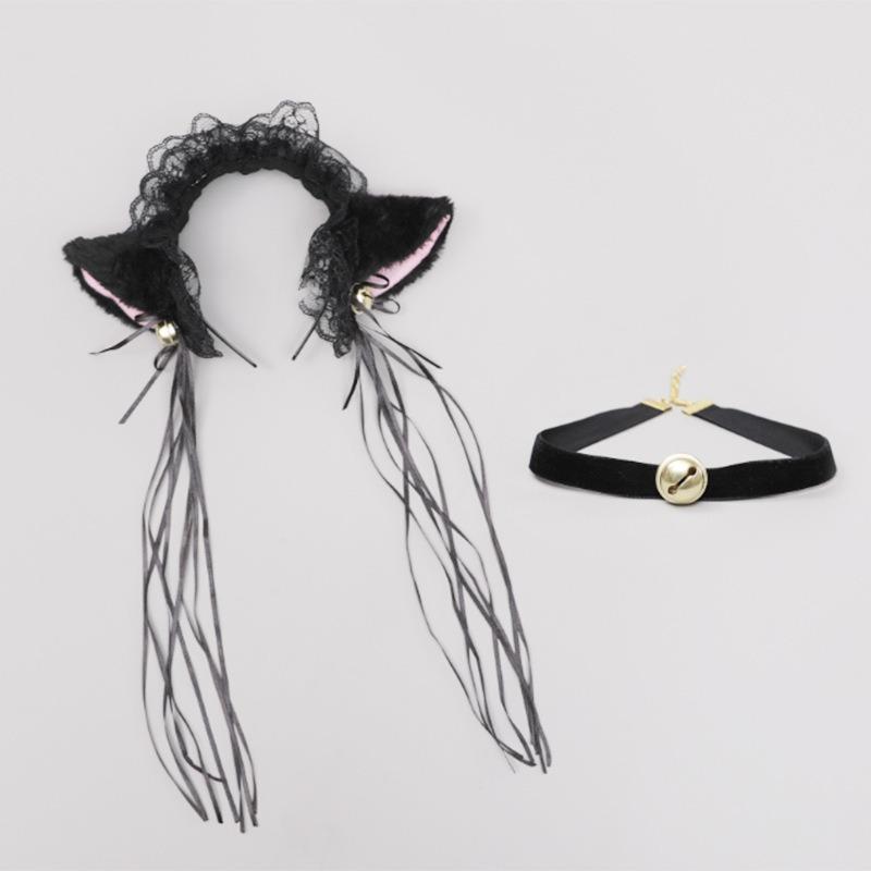 A Handmade Olita Accessory Fox Ears Cat Ears Headband Lace Bow Bell Collar Set