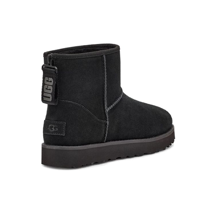 UGG Классический мини-ботинок с логотипом на молнии, черный цвет (Женский) Женские кроссовки 1122671-BLK