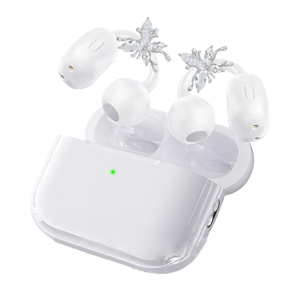 Clip-on Earbuds Wireless Bluetooth 6.0 Open Ear Headphones with Detachable Butterfly Earrings, For Sports, Fitness, and Workouts