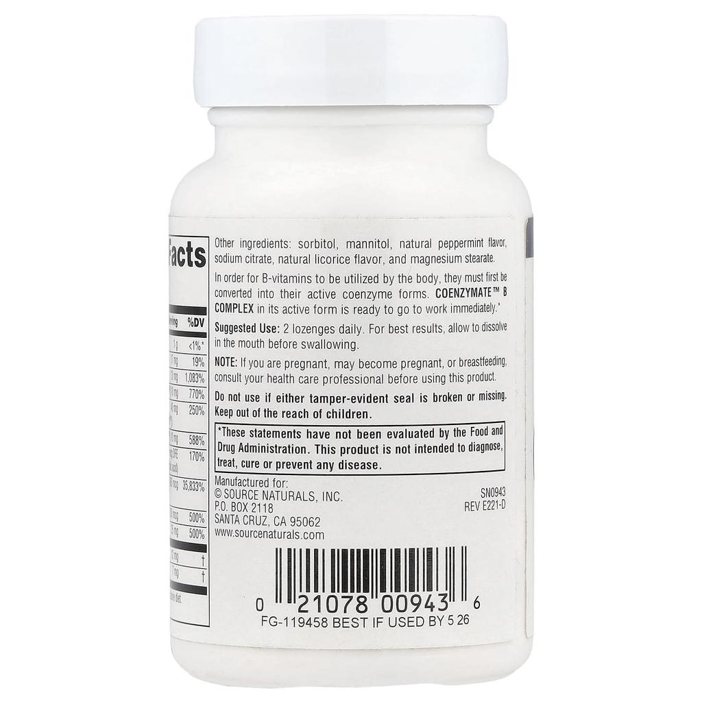 Coenzyme B Complex, Peppermint Flavor, 60 Lozenges