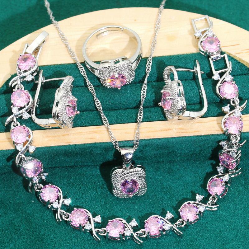 Европа и Соединенные Штаты горячий циркон браслет ожерелье серьги открытое кольцо комплект ювелирных изделий