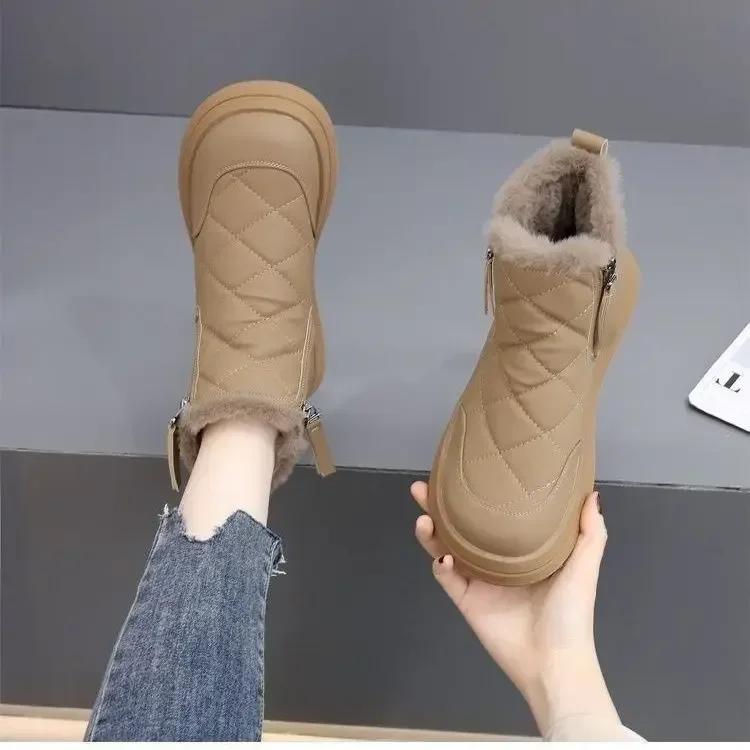Женские зимние ботинки 2025 Новые хлопковые ботинки с шерстью и толстой водонепроницаемой нескользящей теплой обувью до щиколотки