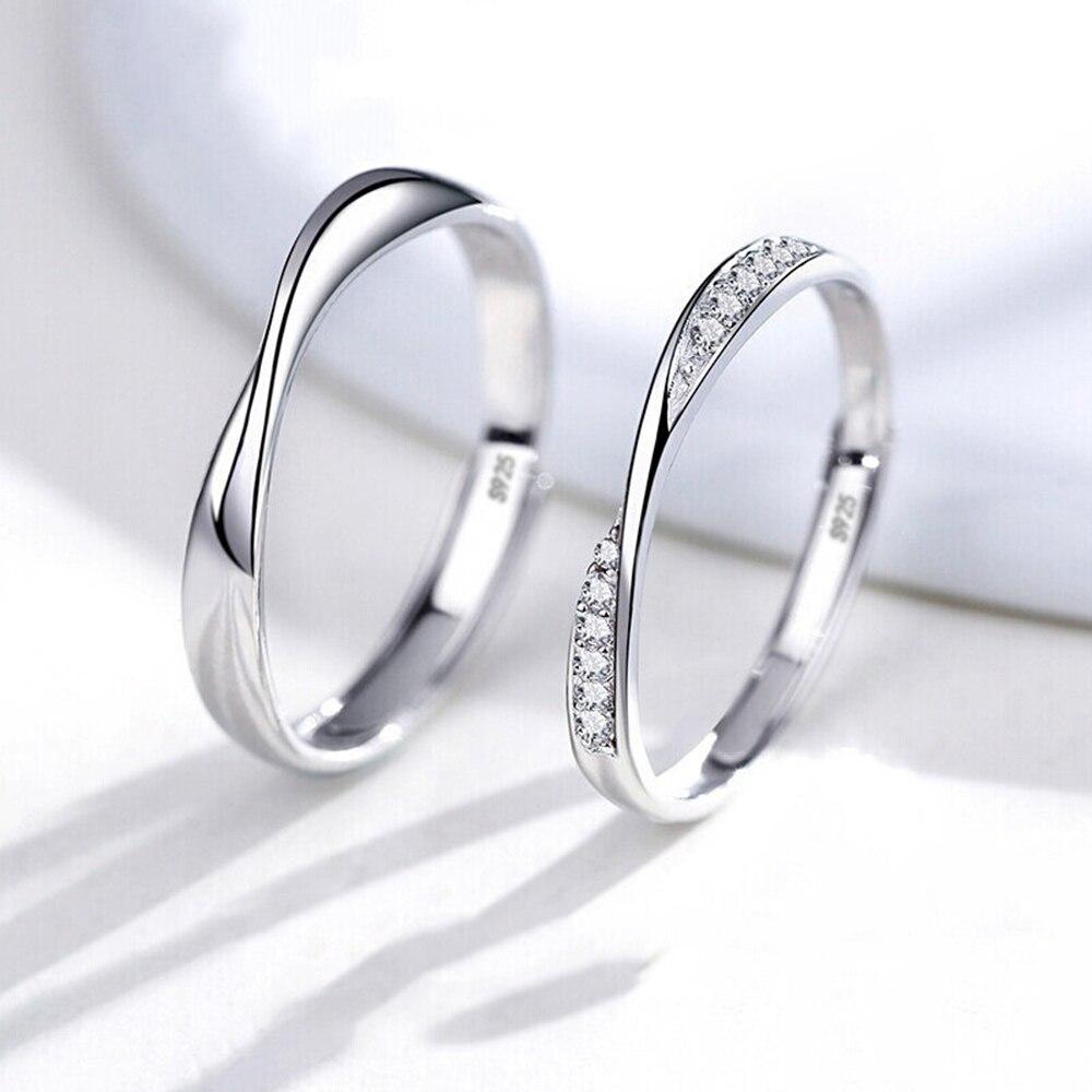 New S925 Sterling Silver Couples Ring Lozenge Micro-set Gem Jewelry Adjustable Pair Lovers Rings Festival Birthday Gift