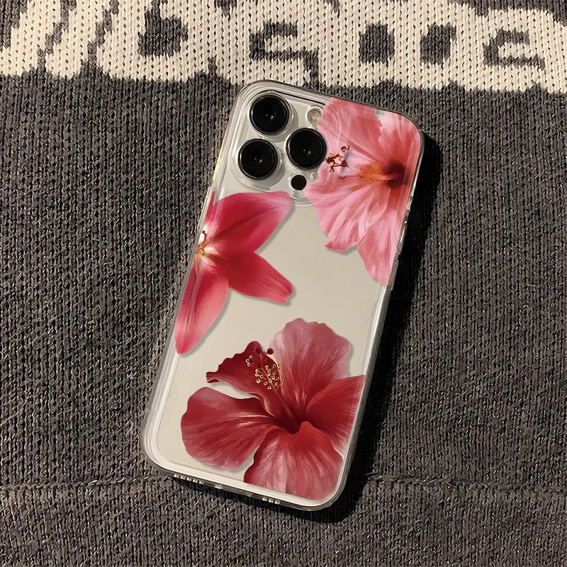 Чехол на весь экран с красным цветком для iPhone 16 15 14 13 12 11 Pro Max XR XS MAX 7 8 PLUS MINI INS Прозрачный противоударный чехол