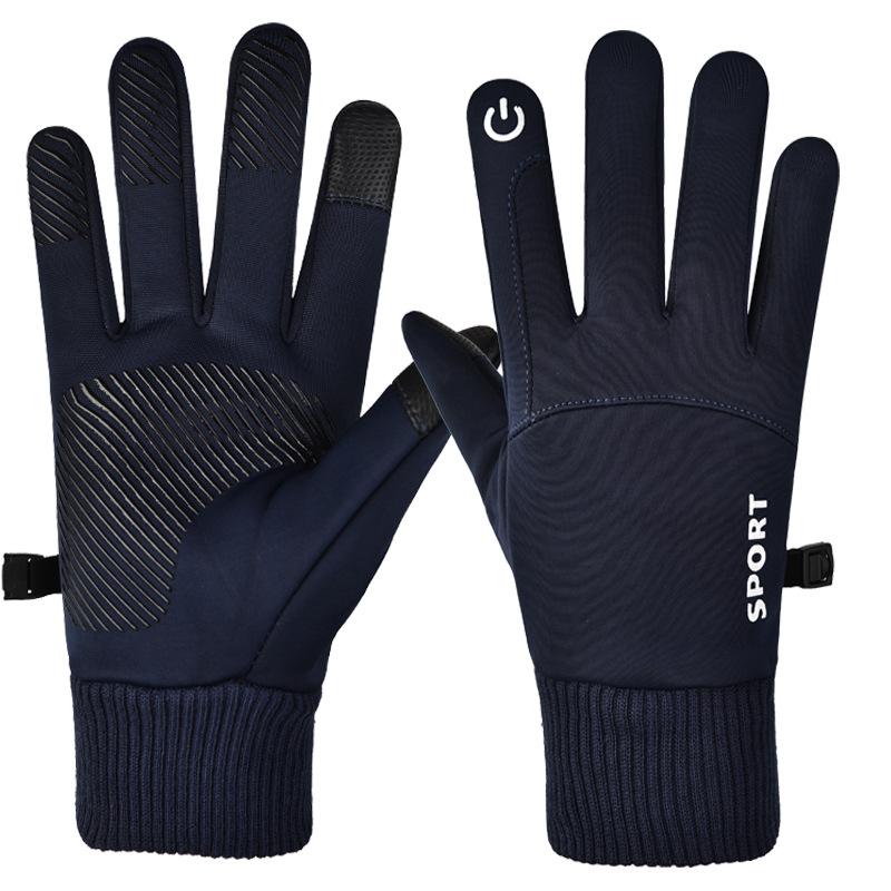 Cycling Gloves Men's Touch Screen Winter Velvet Driving Anti-splashing Non-slip Cycling Outdoor Sports Takeaway Warm Gloves