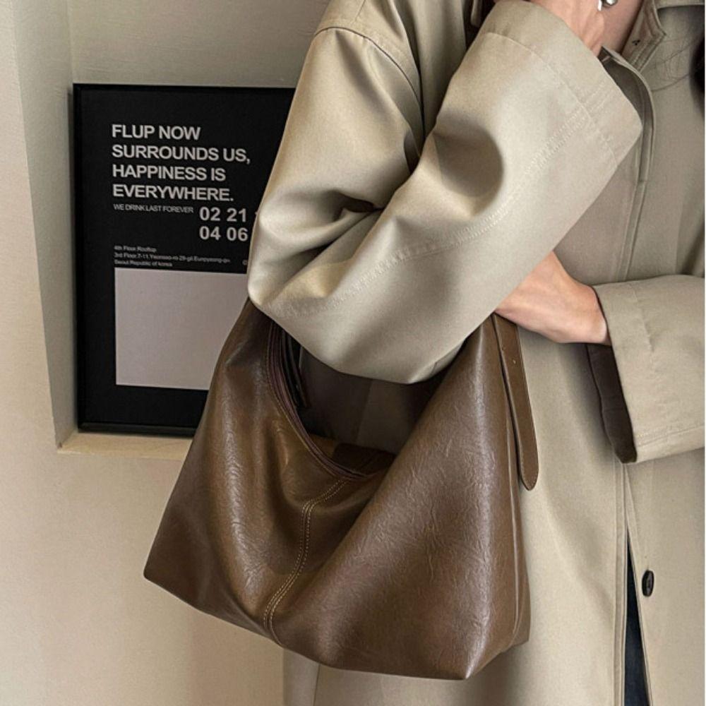 Korean Style Large Capacity Handbag Solid Color Underarm Packs Retro PU Tote Bag  Office Worker