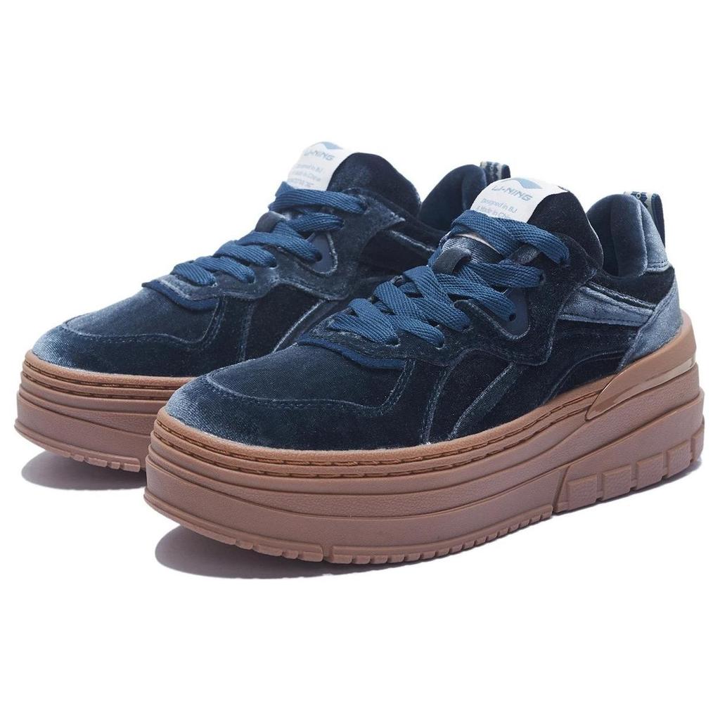 Li Ning We I Platform Fabric Suede Non-Slip Wear-Resistant Lightweight Increased Height Low-Top Sneakers Women Sneakers Mist-Blue AGCS302-1