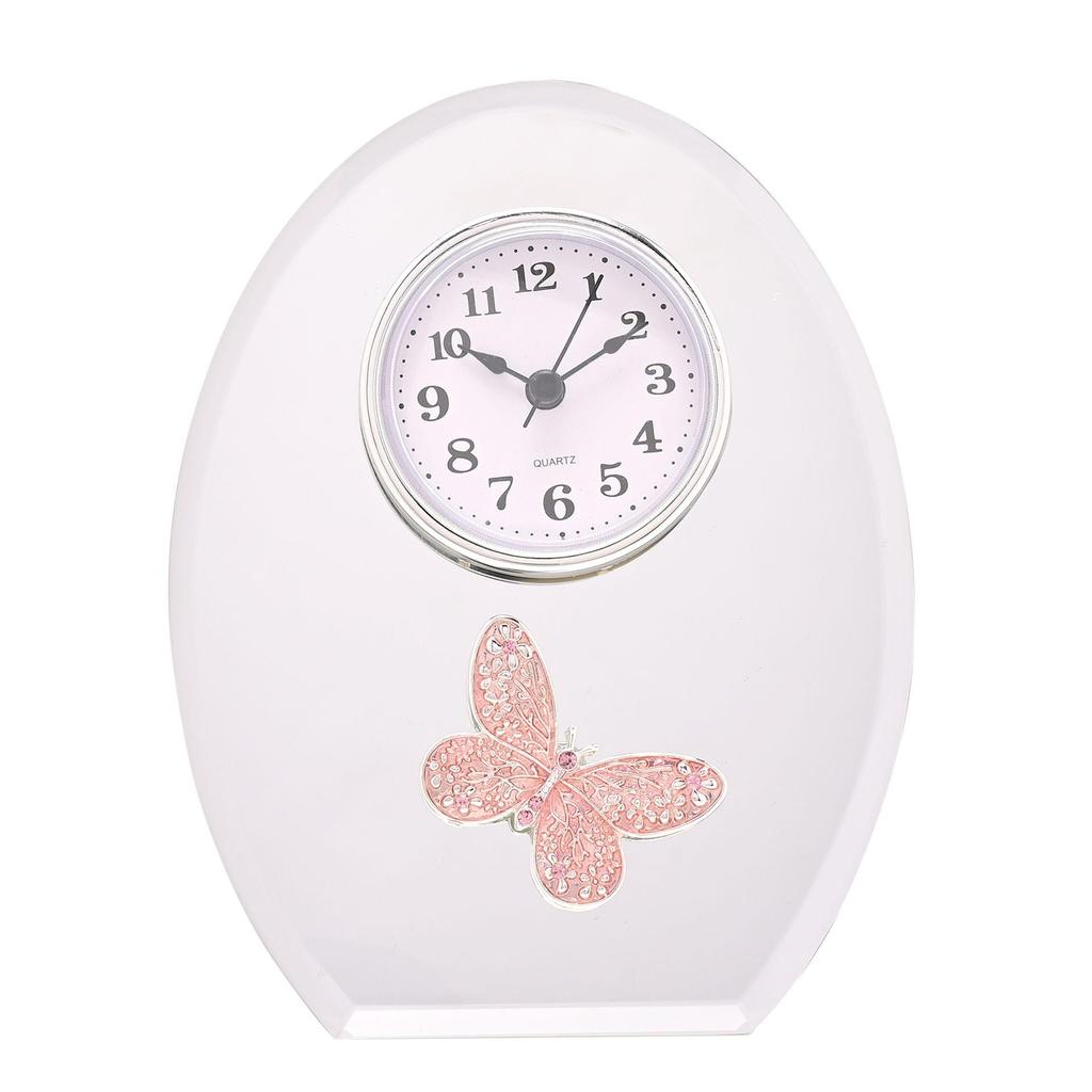 Sophia Pink Butterfly Glass Mantel Clock