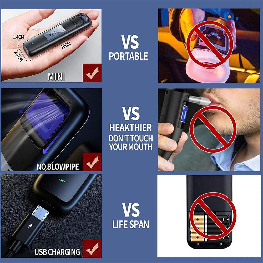 2024 Non-Contact Alcohol Tester with Digital Display Screen USB Rechargeable Breathalyzer Analyzer High Accuracy Breathalyzer