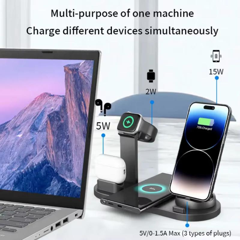 6-in-1 Multi-Function Fast Wireless Charging Station for Phone Watch Earphone with OTP & OVP Protection
