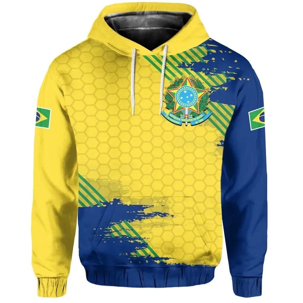 Весенне-осенние толстовки с эмблемой флага Бразилии с 3D принтом, мужские толстовки с капюшоном, модная толстовка, пуловеры большого размера с длинными рукавами, пальто