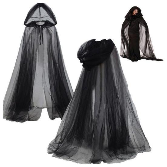 Костюм для косплея призрака на Хэллоуин, плащ, взрослый, с капюшоном, на шнуровке, в полный рост, прозрачная накидка с капюшоном большого размера
