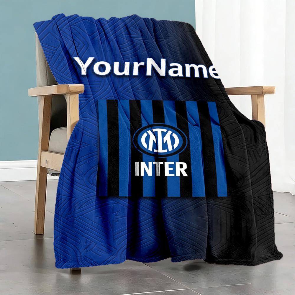 Inter Milan Customize Text Blanket Cozy Customizable Blanket Ultra-Soft Suitable for Nap Office Livingroom Office Chair All-Season Use