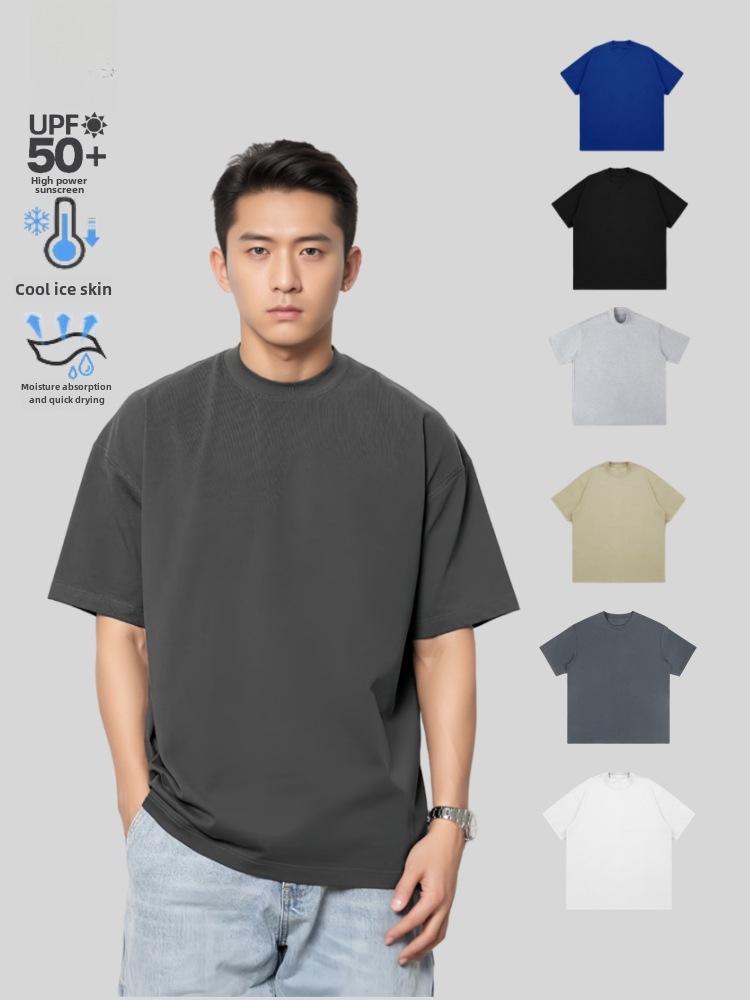 60 Silky Cool Solona 250g Heavy Short Sleeve Мужская свободная однотонная солнцезащитная футболка