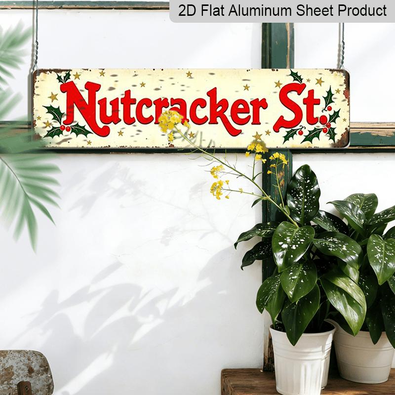 2D Flat 1pc, 15.7×3.94inch Metal Sign, Aluminum Decorative Sign, Featuring A Vintage Christmas Nutcracker Design. This Metal Wall Art Is Perfect