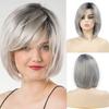 Synthetic Silver Grey Wig With Bangs Blond Hair for Woman Daily Cosplay Straight Wig Heat Resistant Fibre Wig