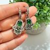 Hamsa Hand Silver Earring, Authentic Design Silver Earring, Ottoman Style Ring, Emerald Stone Earring, Vintage Silver Earring