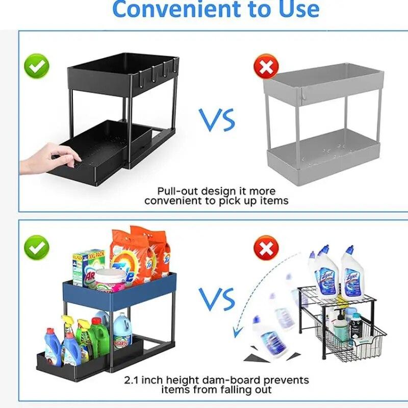 Pullable Double-Layer Storage Rack, Kitchen Sink Disassembly And Storage Countertop, Spice Rack, Seasoning Storage Rack