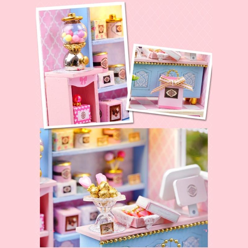 Wood Atelier Insert Candy Shop Model Dollhouses with Light Unique Craft Build Your Own Shop Model Craft
