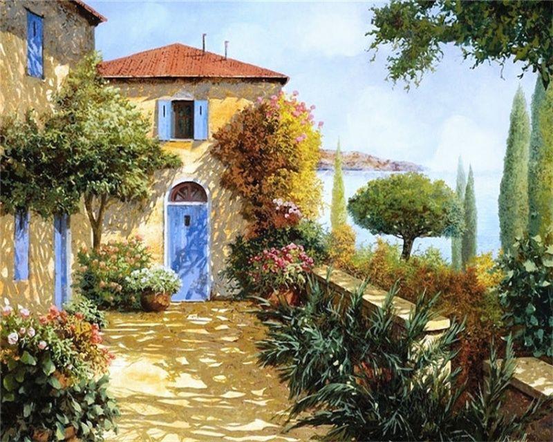 RUOPOTY Раскраска по номерам Городской пейзаж для гостиной на холсте Уникальный подарок Акриловая картина по номерам Дом