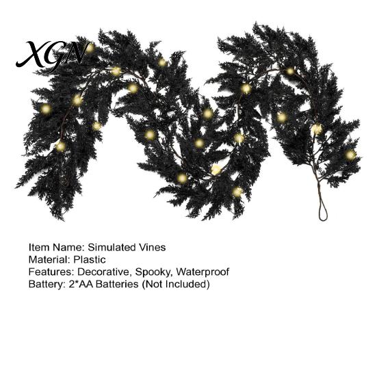 Dark Aesthetic Party Backdrop Props Halloween Lighted Creepy Vine Garland with LED Lights, Black Faux Twig for Mantle Decorative Vines Mantelpiece