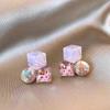 Niche Design Sense Color Three-dimensional Geometric Crystal Earrings Women's 2023 New Versatile Sweet Stud Earrings