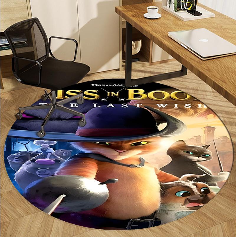 Puss in Boots Pattern Round Rug, Indoor/Outdoor Mat, for Picnic, Gameroom, Bedroom, Office, Living Room, Home Decor Carpet, Birthday Gift