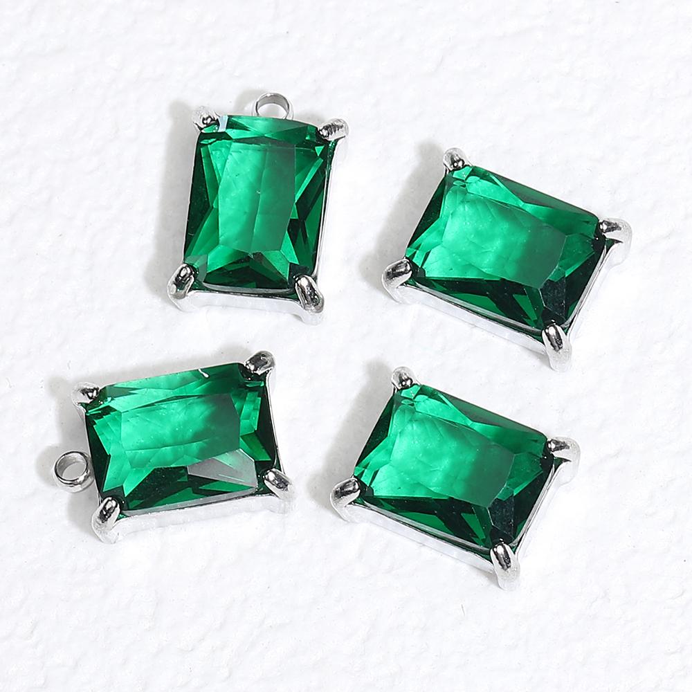 10pcs 5pcs Gold Color Stainless Steel Zircon Pendants Green Transparent Crystal Charms Beads for Necklace Jewelry Making DIY