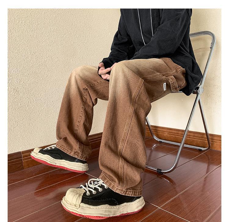 Мужские американские ретро коричневые джинсы с широкими штанинами: Универсальный, свободный, уличный осенний комбинезон