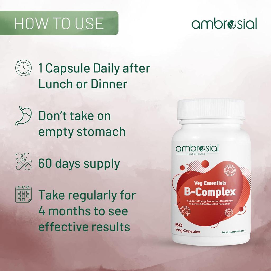 AMBROSIAL Комплекс витаминов группы B с холином высокой эффективности для поддержки формирования красных кровяных телец и выработки энергии (Упаковка 2-120 капсул)
