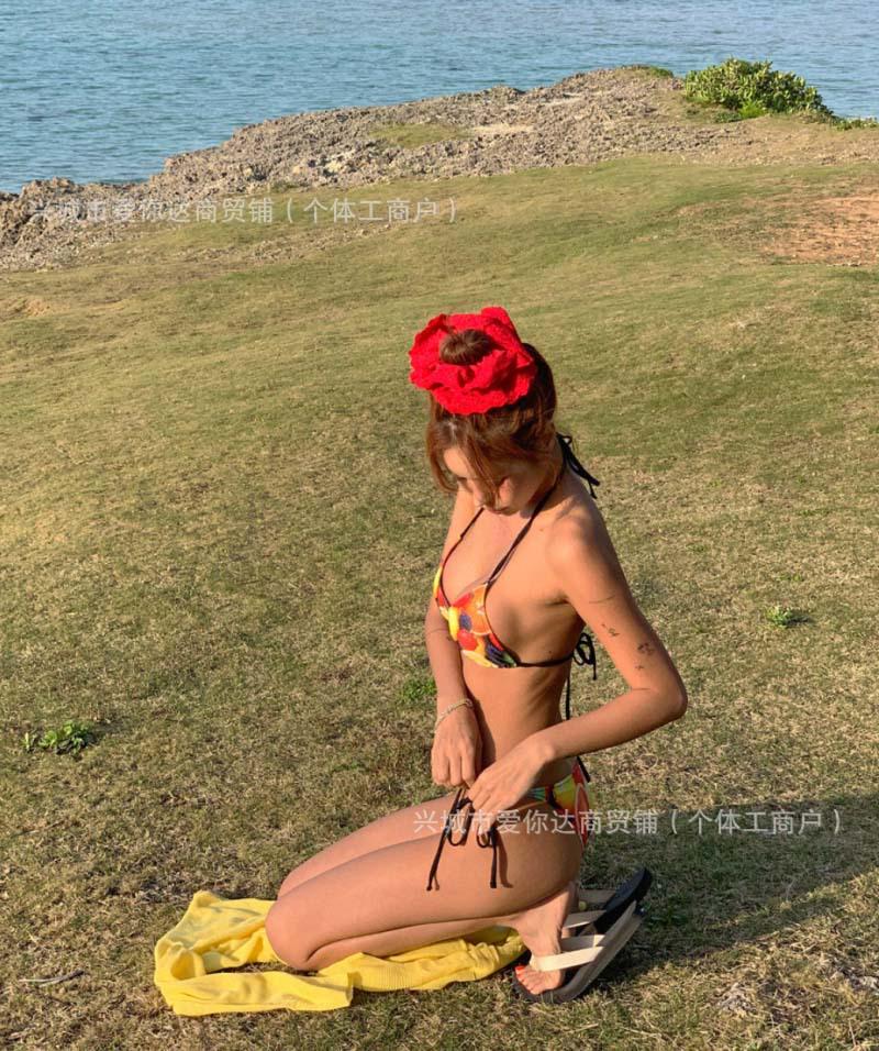Женский сексуальный купальник-бикини из трех предметов в корейском стиле - С завязками сзади, без спинки, для пляжного отдыха
