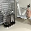 Wall Mounted Kitchen Cutlery Organizer Light Luxury Chopstick Spoon Holder Stainless Steel Utensil Drying Rack