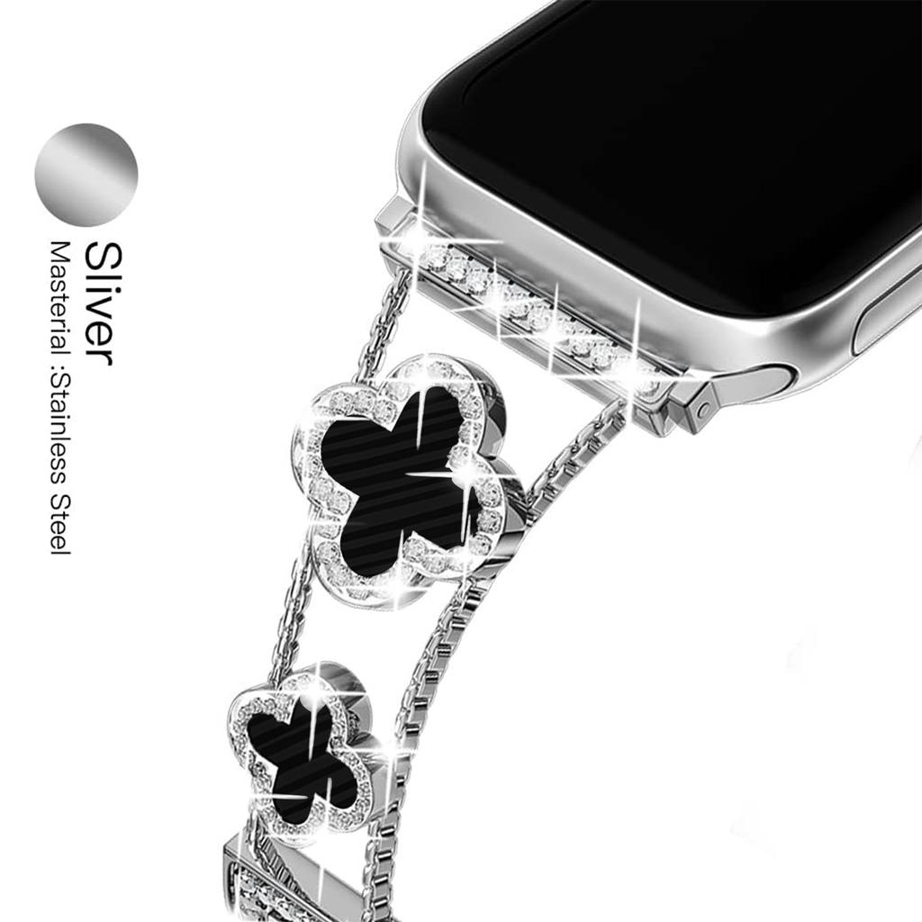 Luxury Style Four-leaf Clover Watch Band For Apple Watch metal with diamonds For iWatch watch bands, high-end luxury Design